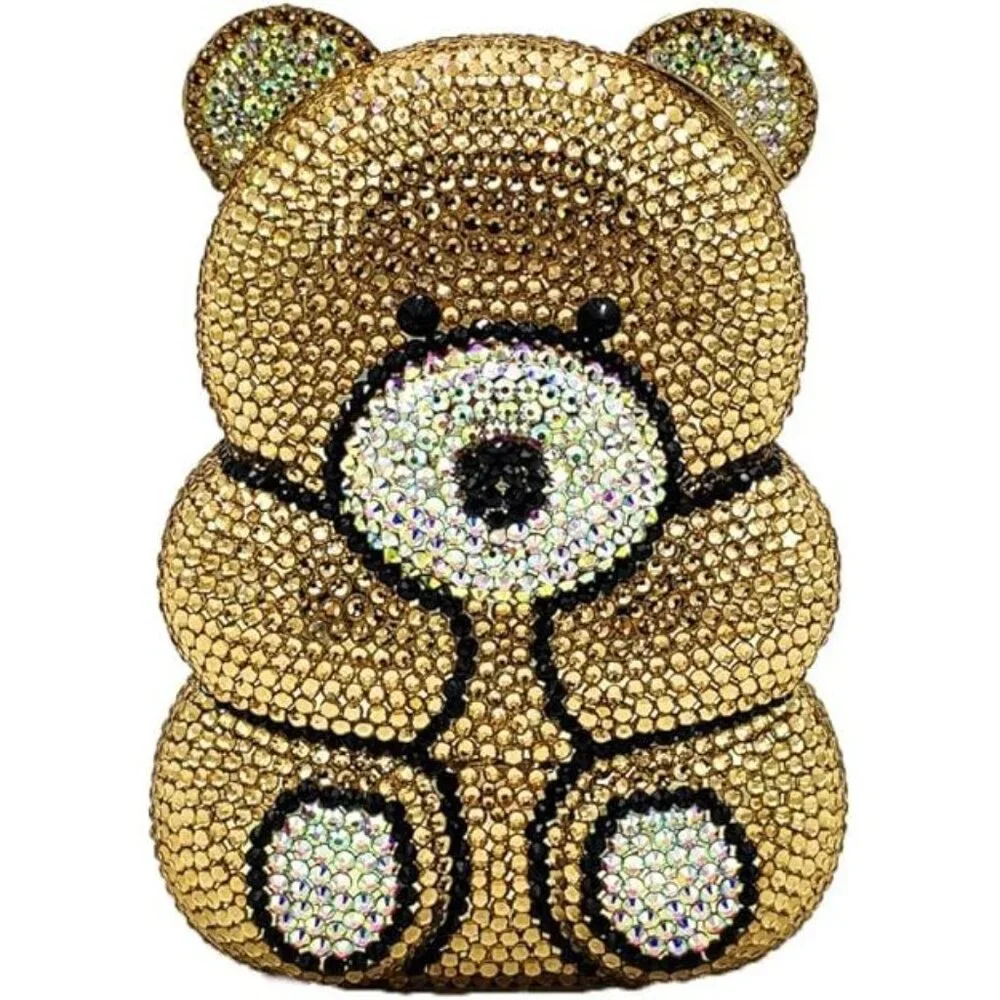 NEW Sparkling Bling Crystal Rhinestone Panda Bear Bag Clutch Purse +Gift - Picture 2 of 16